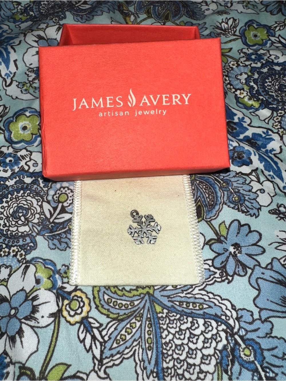 James Avery Silver Snowflake Charm with Coral Gift Box